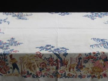 catalog photo of vintage print tablecloth, french toile style summer harvest pastoral