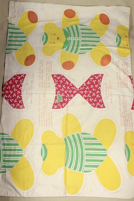 photo of vintage printed cotton fabric feed sack, toy bear to cut & sew, rare novelty print #4