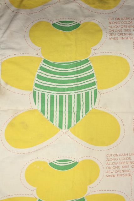 photo of vintage printed cotton fabric feed sack, toy bear to cut & sew, rare novelty print #5