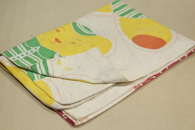 photo of vintage printed cotton fabric feed sack, toy bear to cut & sew, rare novelty print #7