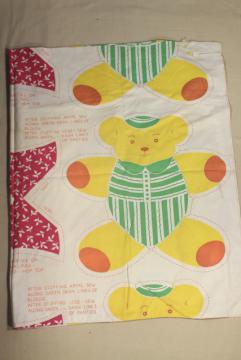 catalog photo of vintage printed cotton fabric feed sack, toy bear to cut & sew, rare novelty print