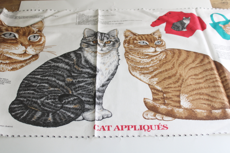 photo of vintage printed cotton fabric panel cat appliques cut outs for retro sweatshirts or wearable art  #1