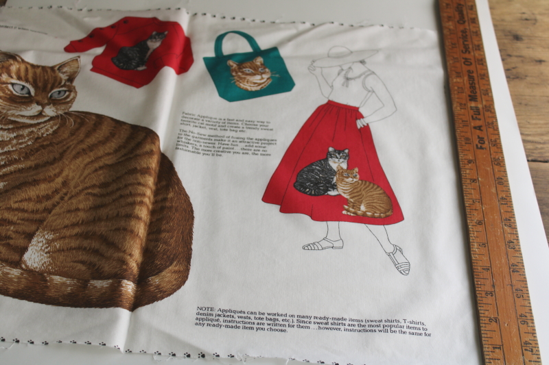 photo of vintage printed cotton fabric panel cat appliques cut outs for retro sweatshirts or wearable art  #3