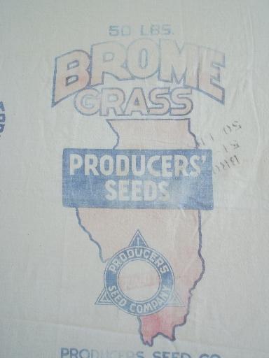 photo of vintage printed cotton farm pasture seed sack, state of Illinois graphics #3