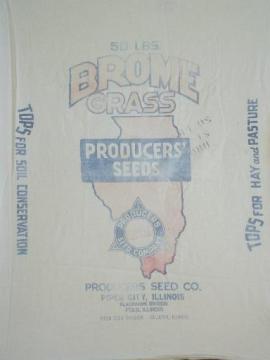 catalog photo of vintage printed cotton farm pasture seed sack, state of Illinois graphics