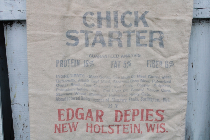 photo of vintage printed cotton feed sack Chick Starter, New Holstein Wisconsin Glenayre Feeds #2