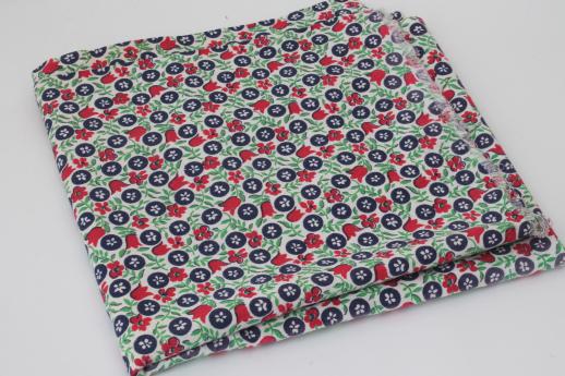 photo of vintage printed cotton feed sack fabric w/ red, blue, jade green flowered print #3