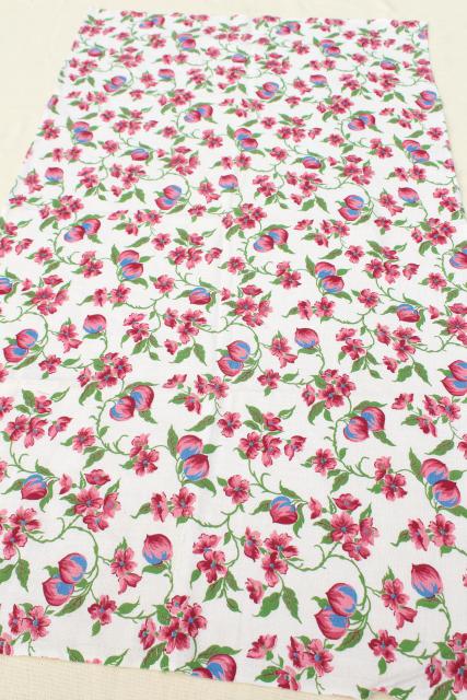 photo of vintage printed cotton feed sack kitchen towels, unused print fabric, pink flowers! #3