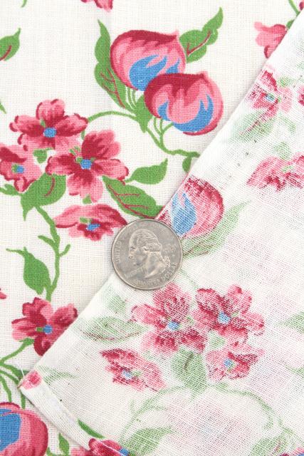 photo of vintage printed cotton feed sack kitchen towels, unused print fabric, pink flowers! #5