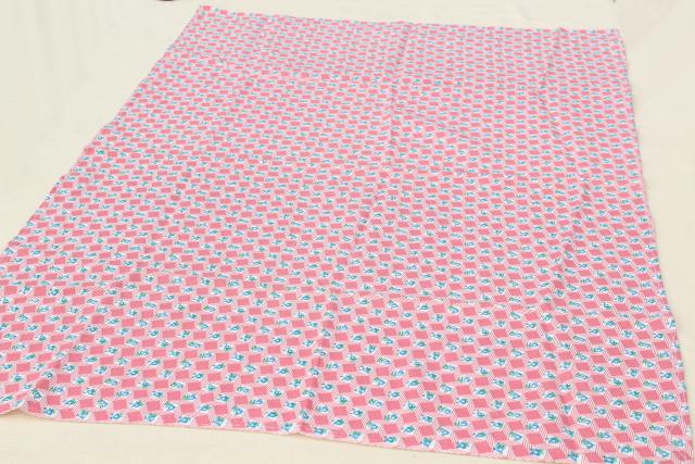 photo of vintage printed cotton feed sack kitchen towels, unused print fabric, pink flowers! #7