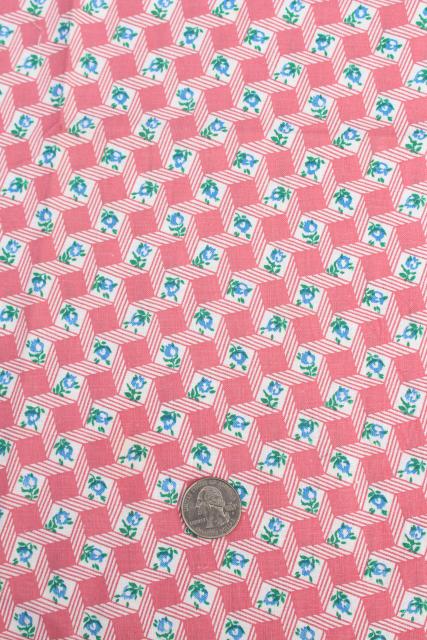 photo of vintage printed cotton feed sack kitchen towels, unused print fabric, pink flowers! #8