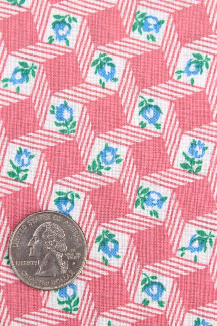 photo of vintage printed cotton feed sack kitchen towels, unused print fabric, pink flowers! #9