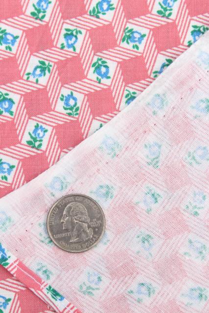 photo of vintage printed cotton feed sack kitchen towels, unused print fabric, pink flowers! #10