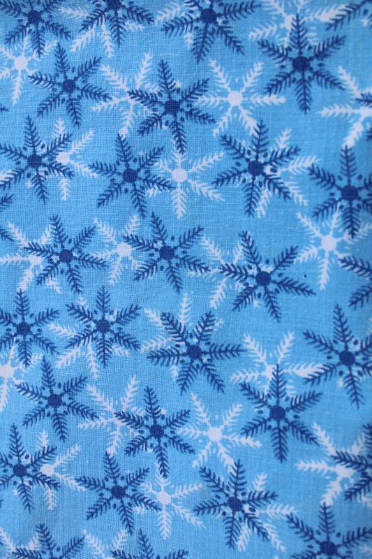 photo of vintage printed cotton feedsack fabric, blue snowflakes print whole sack #1