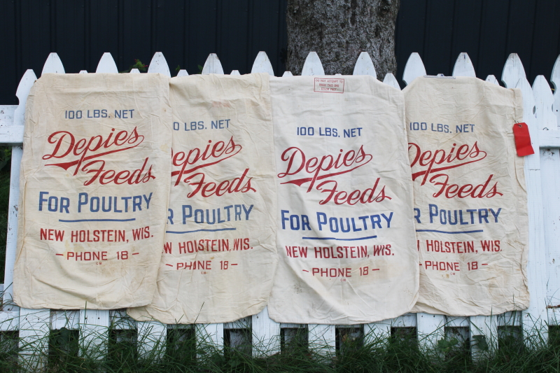 photo of vintage printed cotton feedsack fabric, feed sacks lot old farm poultry feeds advertising #1