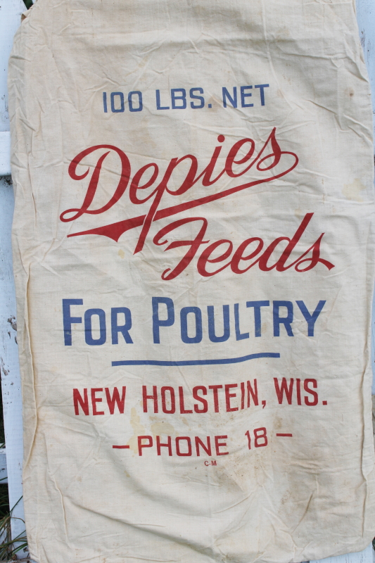 photo of vintage printed cotton feedsack fabric, feed sacks lot old farm poultry feeds advertising #6