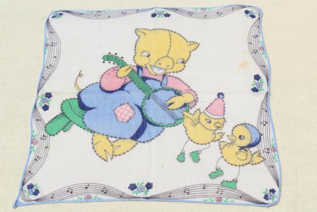 photo of vintage printed cotton hankies, childrens novelty print handkerchiefs inc Golden Book hanky #7