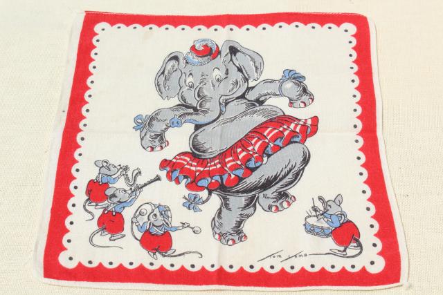 photo of vintage printed cotton hankies, childrens novelty print handkerchiefs inc Golden Book hanky #10