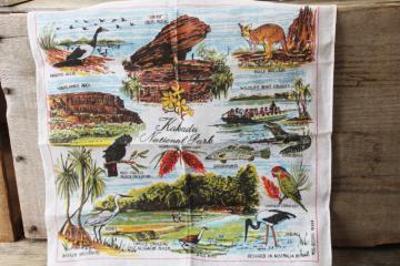 catalog photo of vintage printed cotton hanky, souvenir handkerchief Australia Kakadu National Park