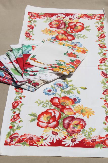 photo of vintage printed cotton kitchen linens, lot cute print dishtowels, tea towels #8