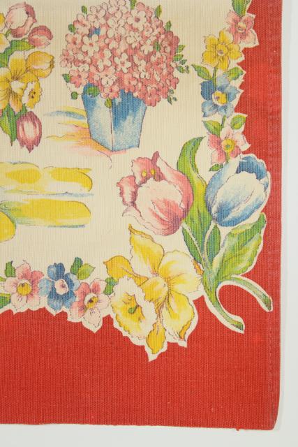 photo of vintage printed cotton kitchen towel, tea or dishtowel w/ tulips Dutch girl print #5