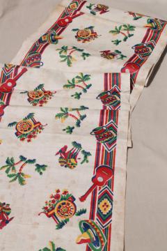 catalog photo of vintage printed cotton towel fabric w/ Old Mexico print, unused 1940 kitchen linens yardage