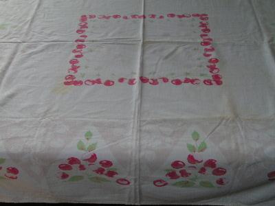 photo of vintage printed flowers / fruit kitchen tablecloths, 5pc lot #5