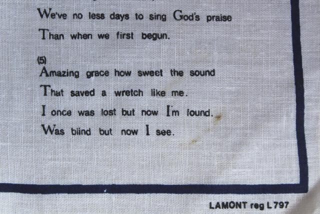 photo of vintage printed linen tea towel, Amazing Grace lyrics bagpiper print, souvenir of Scotland #6