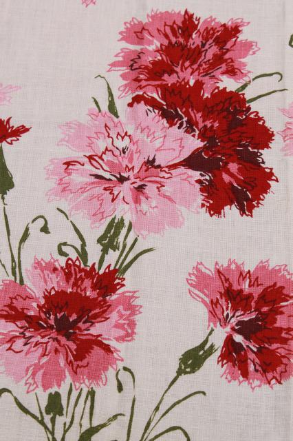 photo of vintage printed linen tea towel w/ cottage flowers, red & pinks carnations #3