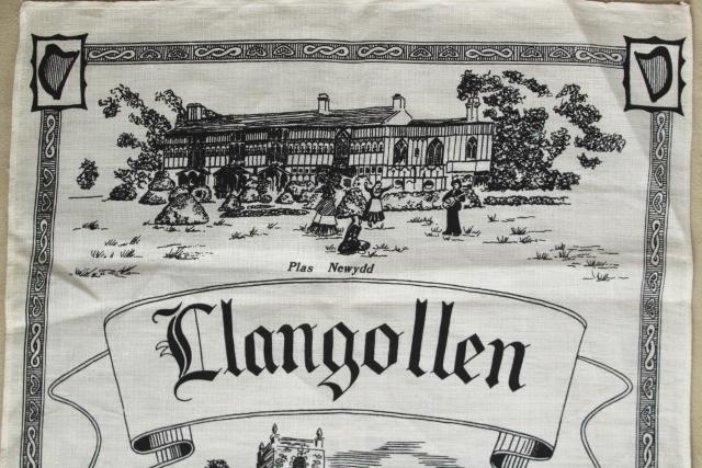 photo of vintage printed linen tea towel souvenir of Llangollen Wales historic sites #5