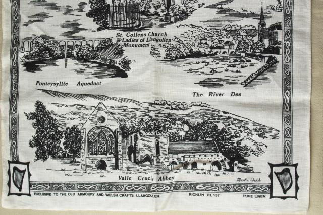 photo of vintage printed linen tea towel souvenir of Llangollen Wales historic sites #6