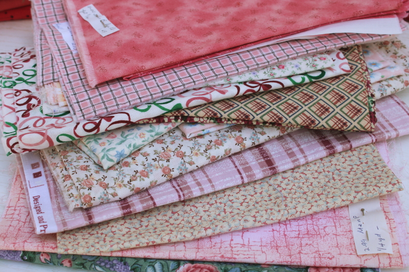 photo of vintage prints quilting cotton fabric lot, shades of rose pink, berry, burgundy for cottagecore sewing #2