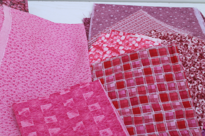 photo of vintage prints quilting cotton fabric lot, shades of rose pink, berry, burgundy for cottagecore sewing #5