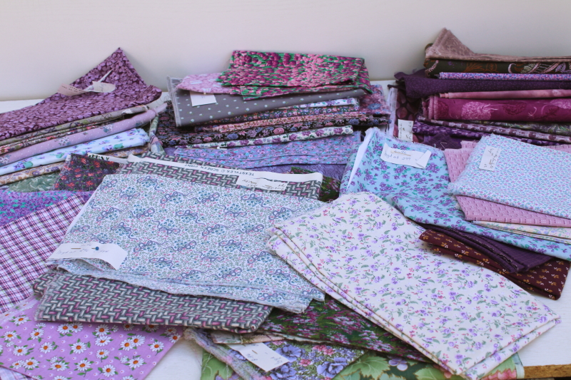 photo of vintage prints quilting cotton fabric, lots of fat quarters small pieces, lavender & purple #1