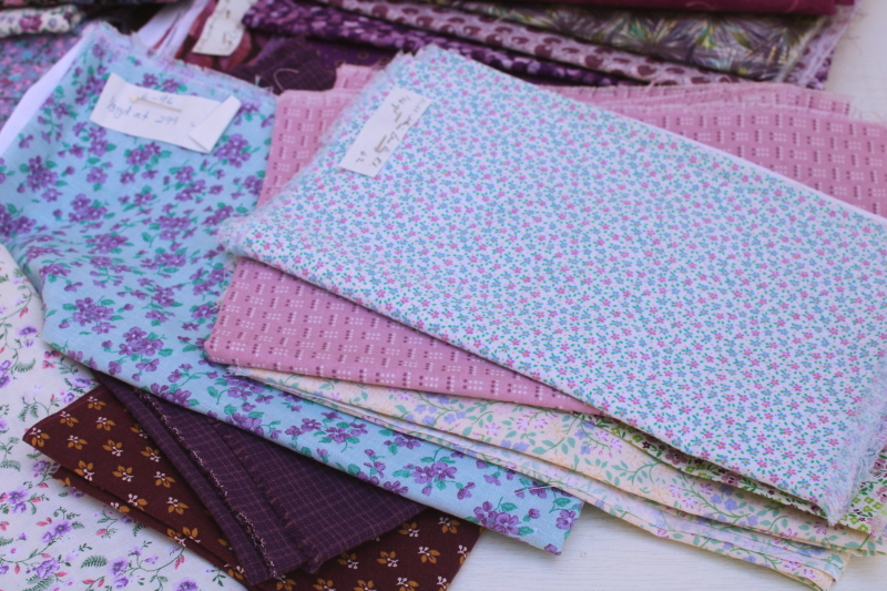 photo of vintage prints quilting cotton fabric, lots of fat quarters small pieces, lavender & purple #2