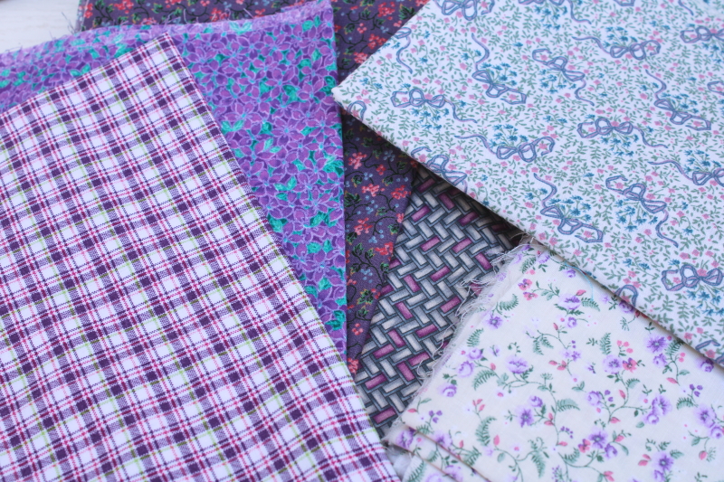 photo of vintage prints quilting cotton fabric, lots of fat quarters small pieces, lavender & purple #4