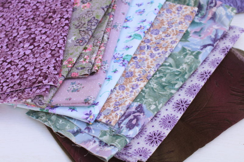 photo of vintage prints quilting cotton fabric, lots of fat quarters small pieces, lavender & purple #5