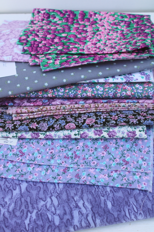 photo of vintage prints quilting cotton fabric, lots of fat quarters small pieces, lavender & purple #6