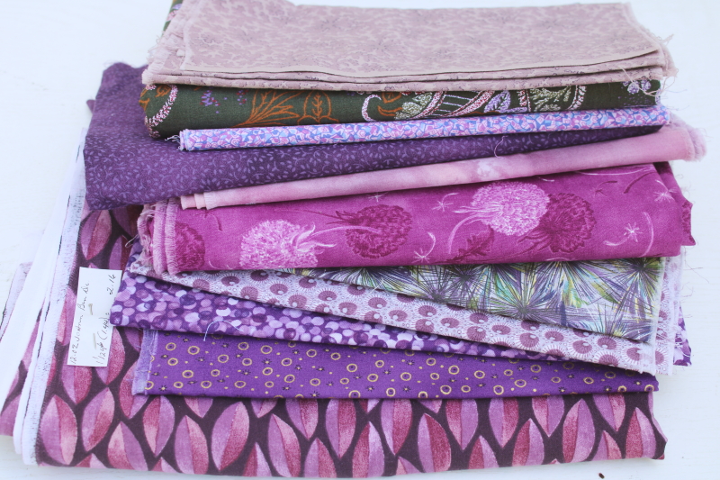 photo of vintage prints quilting cotton fabric, lots of fat quarters small pieces, lavender & purple #7
