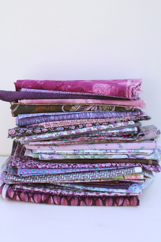 photo of vintage prints quilting cotton fabric, lots of fat quarters small pieces, lavender & purple #8