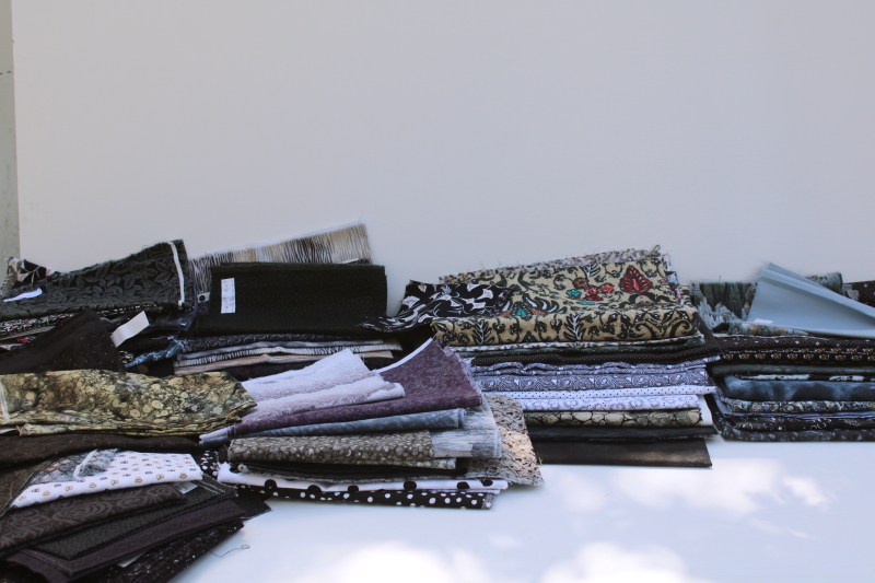 photo of vintage prints quilting cotton fabric, lots of fat quarters small pieces, moody black prints #1