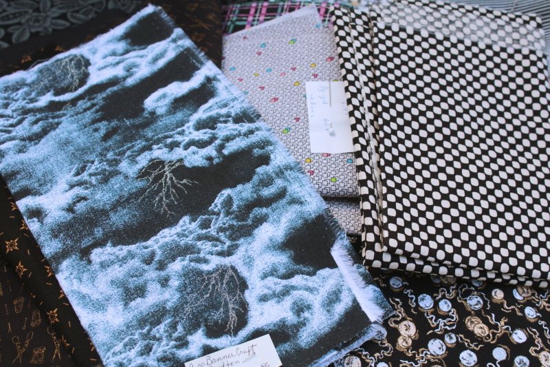 photo of vintage prints quilting cotton fabric, lots of fat quarters small pieces, moody black prints #5