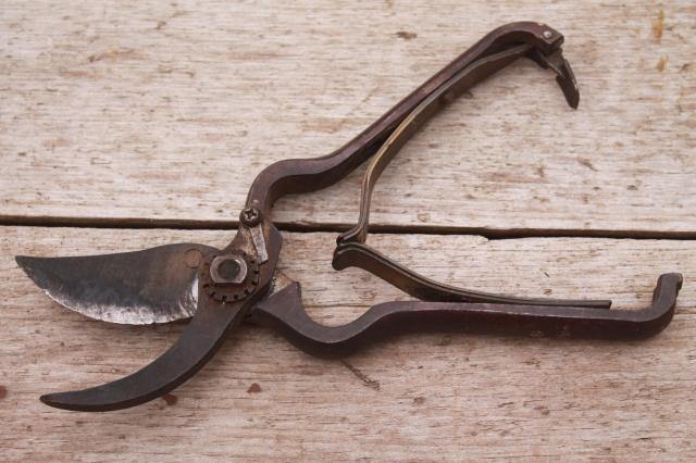 photo of vintage pruning shears, well made heavy steel garden tool old fashioned quality #1