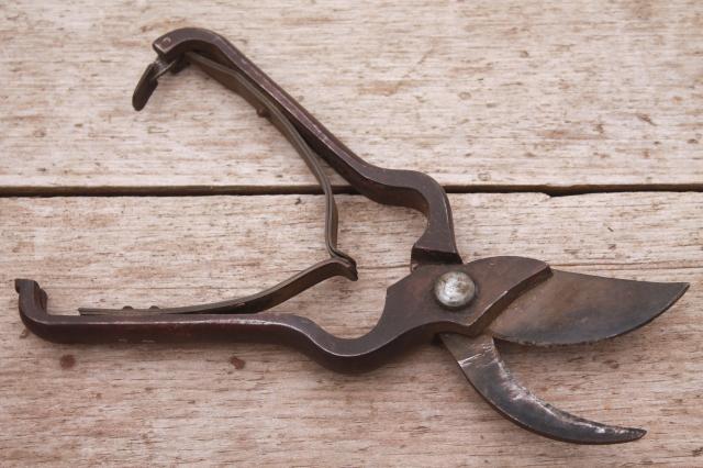 photo of vintage pruning shears, well made heavy steel garden tool old fashioned quality #3