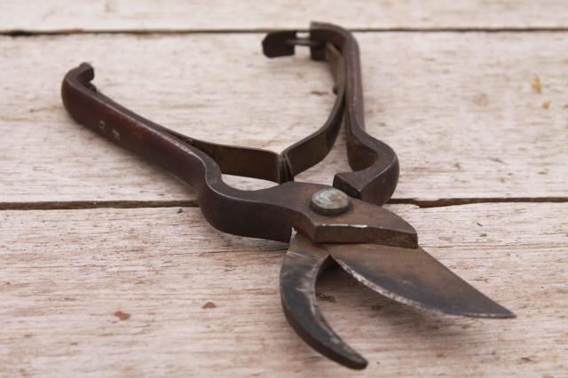 photo of vintage pruning shears, well made heavy steel garden tool old fashioned quality #4