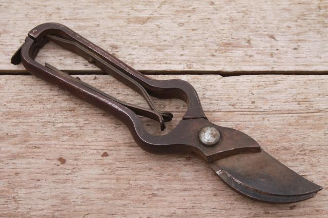photo of vintage pruning shears, well made heavy steel garden tool old fashioned quality #6