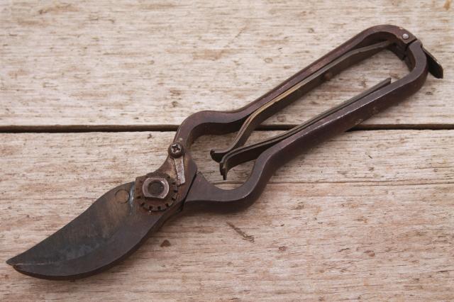 photo of vintage pruning shears, well made heavy steel garden tool old fashioned quality #7
