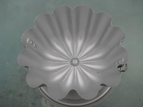 photo of vintage pudding or jello mold, fluted shape aluminum mold w/ cover #4