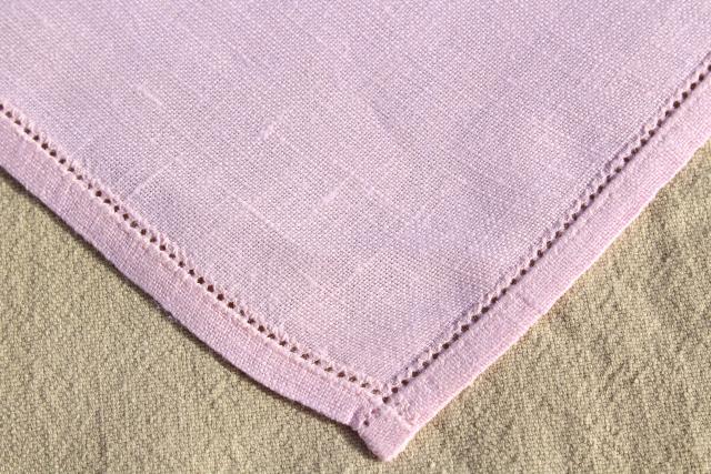 photo of vintage pure Irish linen placemats & napkins set w/ hemstitching, pretty pale pink table linens #4