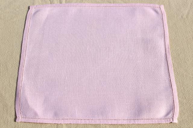 photo of vintage pure Irish linen placemats & napkins set w/ hemstitching, pretty pale pink table linens #5